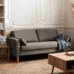 Canapé en tissu marron - Bjorn - Canapé 3 places fixe droit pieds bois, style scandinave   Photo1