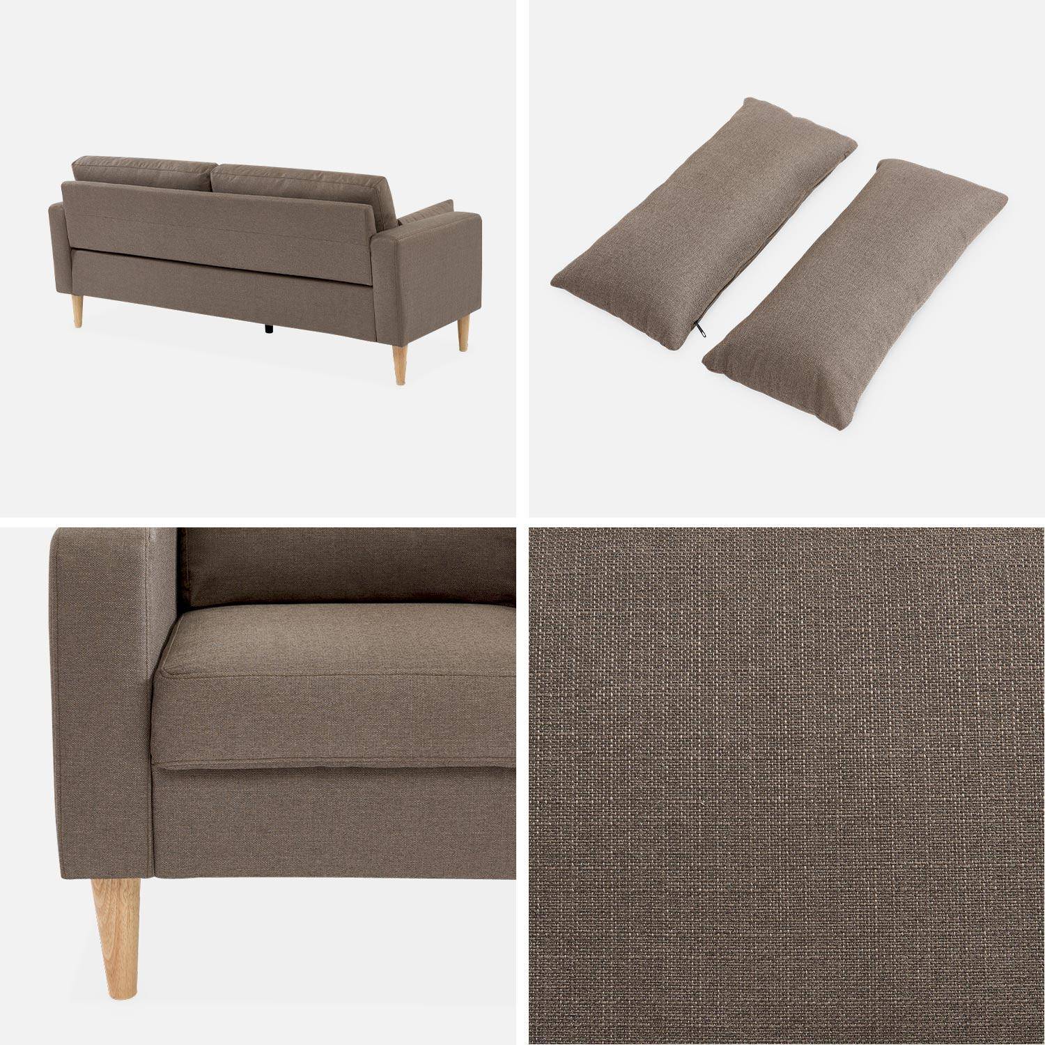 Canapé en tissu marron - Bjorn - Canapé 3 places fixe droit pieds bois, style scandinave   Photo4