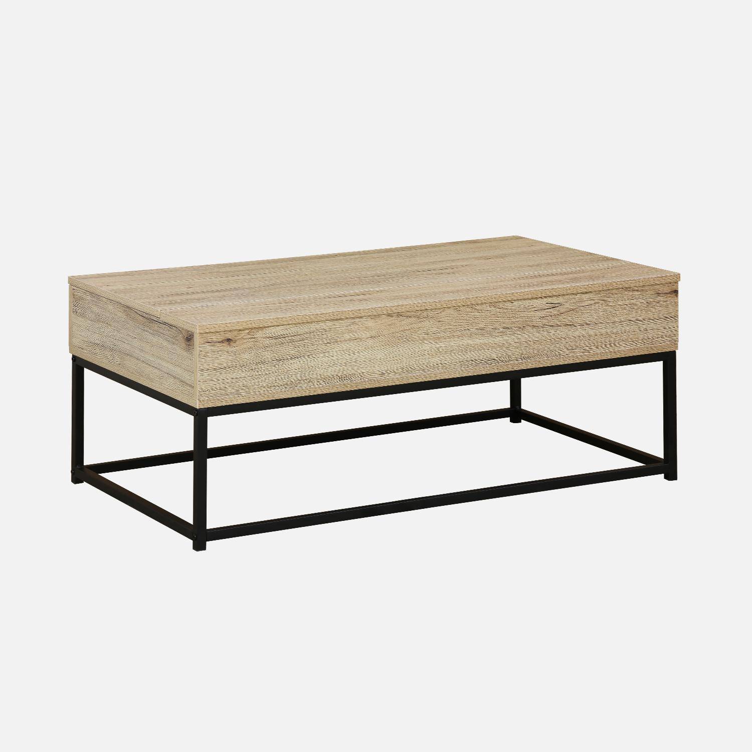 Table basse, loft, 1 plateau relevable, deux espaces de rangement, L 100 cm x l 55 cm x H 40,5 cm Photo1