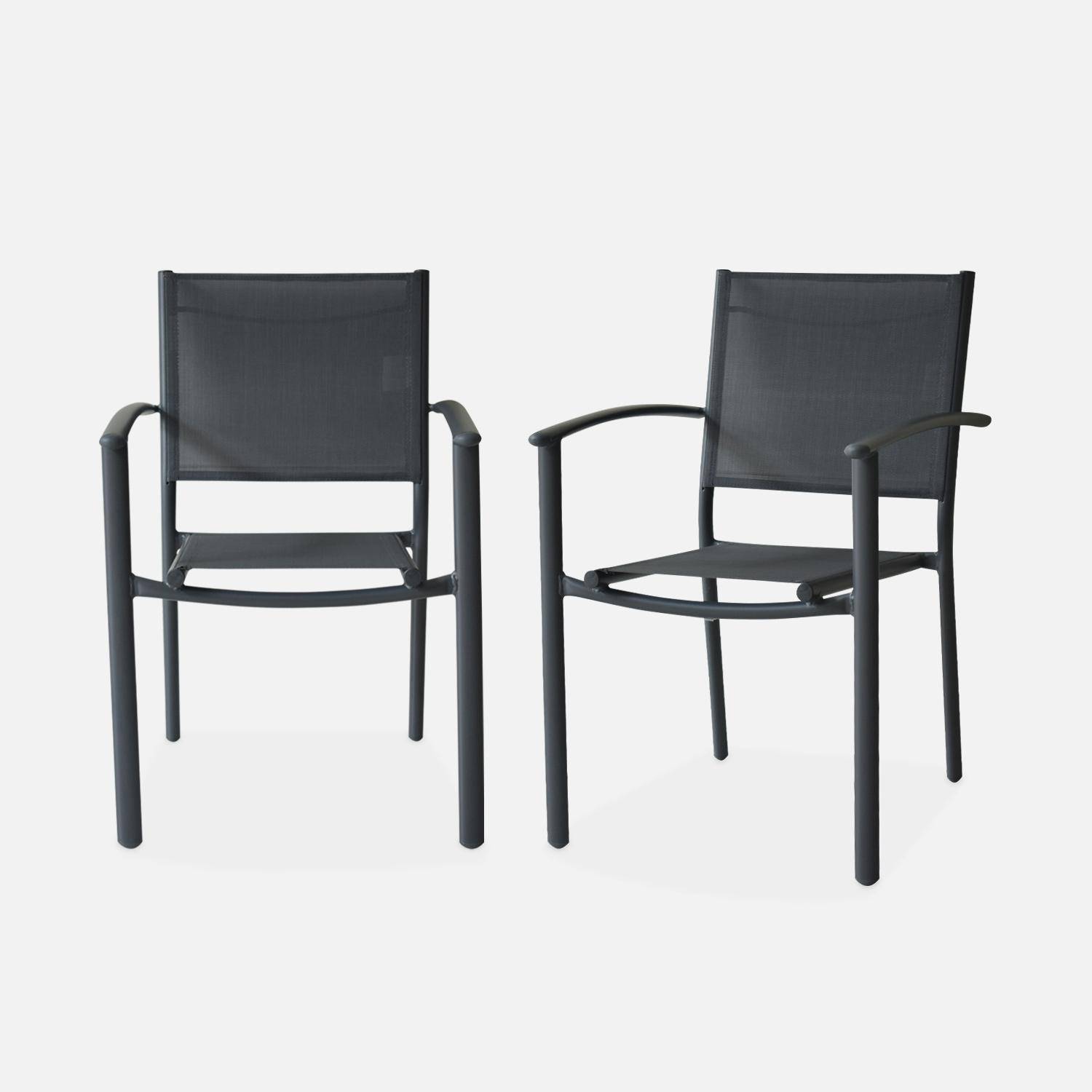 Lot de 2 fauteuils de jardin anthracite empilables aluminium et textilène P56xL57xH85cm Photo3
