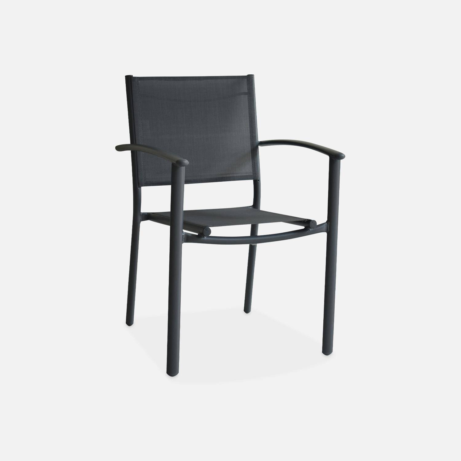 Lot de 4 fauteuils de jardin anthracite empilables aluminium et textilène P56xL57xH85cm Photo4