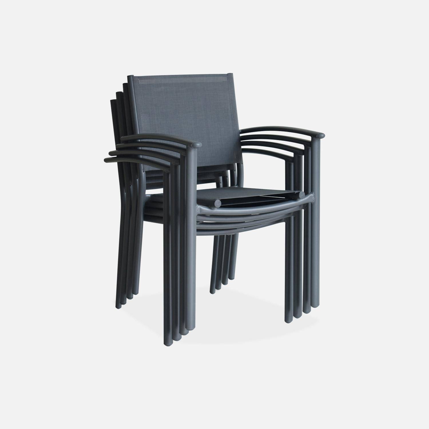 Lot de 4 fauteuils de jardin anthracite empilables aluminium et textilène P56xL57xH85cm Photo5
