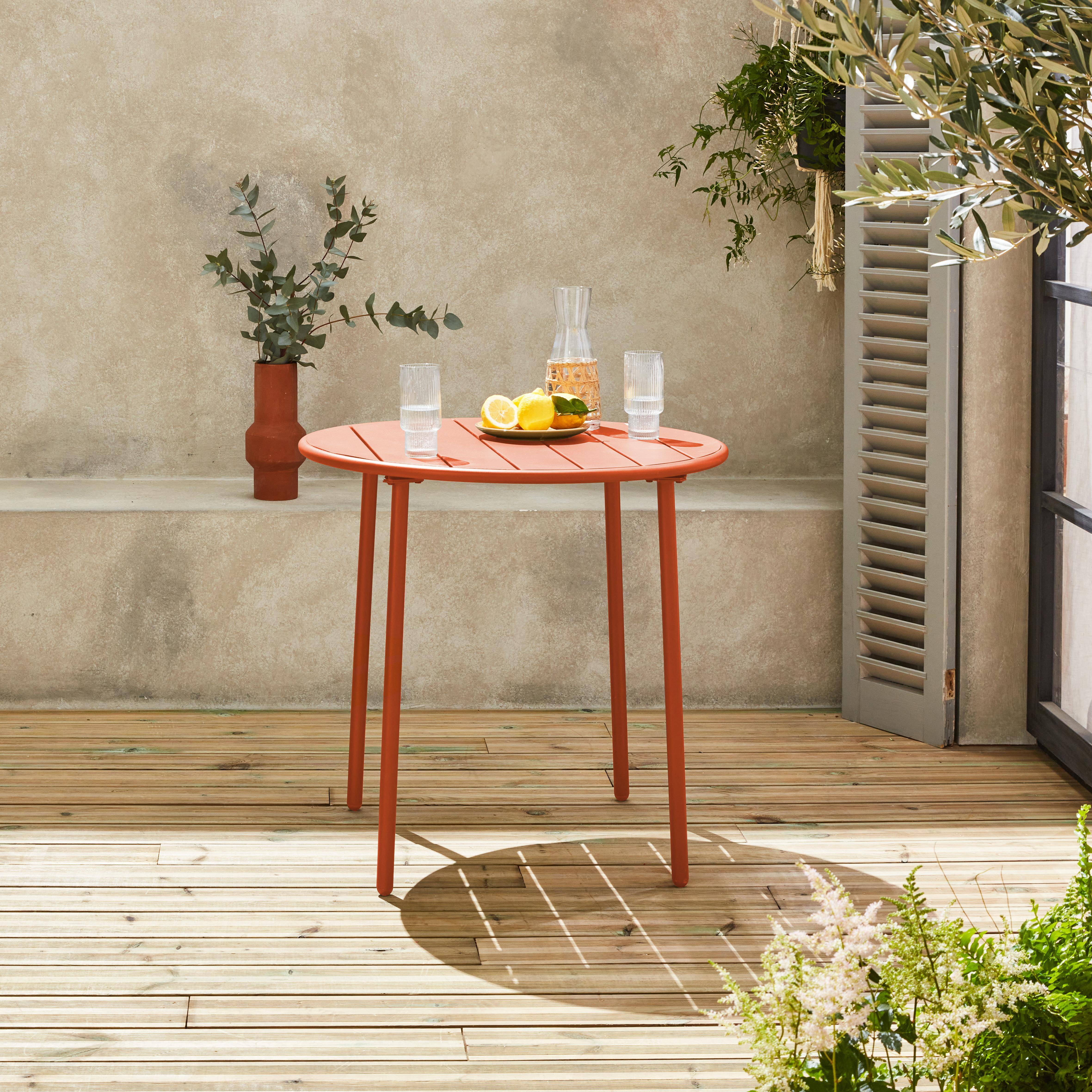 Tavolo da giardino a 2 posti in metallo, terracotta, Amelia, Ø75xH72,5cm Photo2