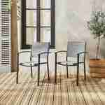 Lot de 2 fauteuils de jardin gris clair et anthracite empilables aluminium et textilène P56xL57xH85cm Photo1