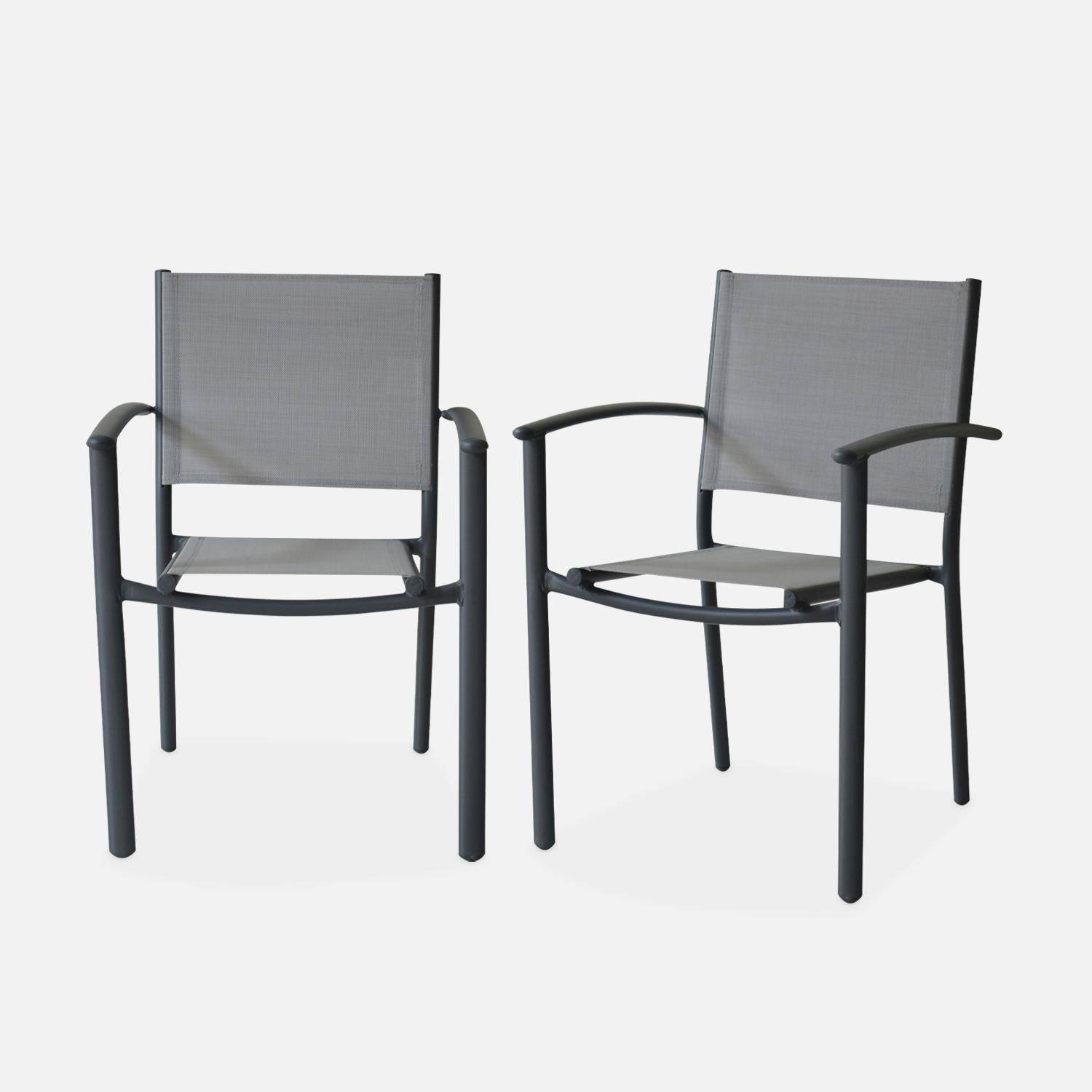 Lot de 2 fauteuils de jardin gris clair et anthracite empilables aluminium et textilène P56xL57xH85cm Photo3