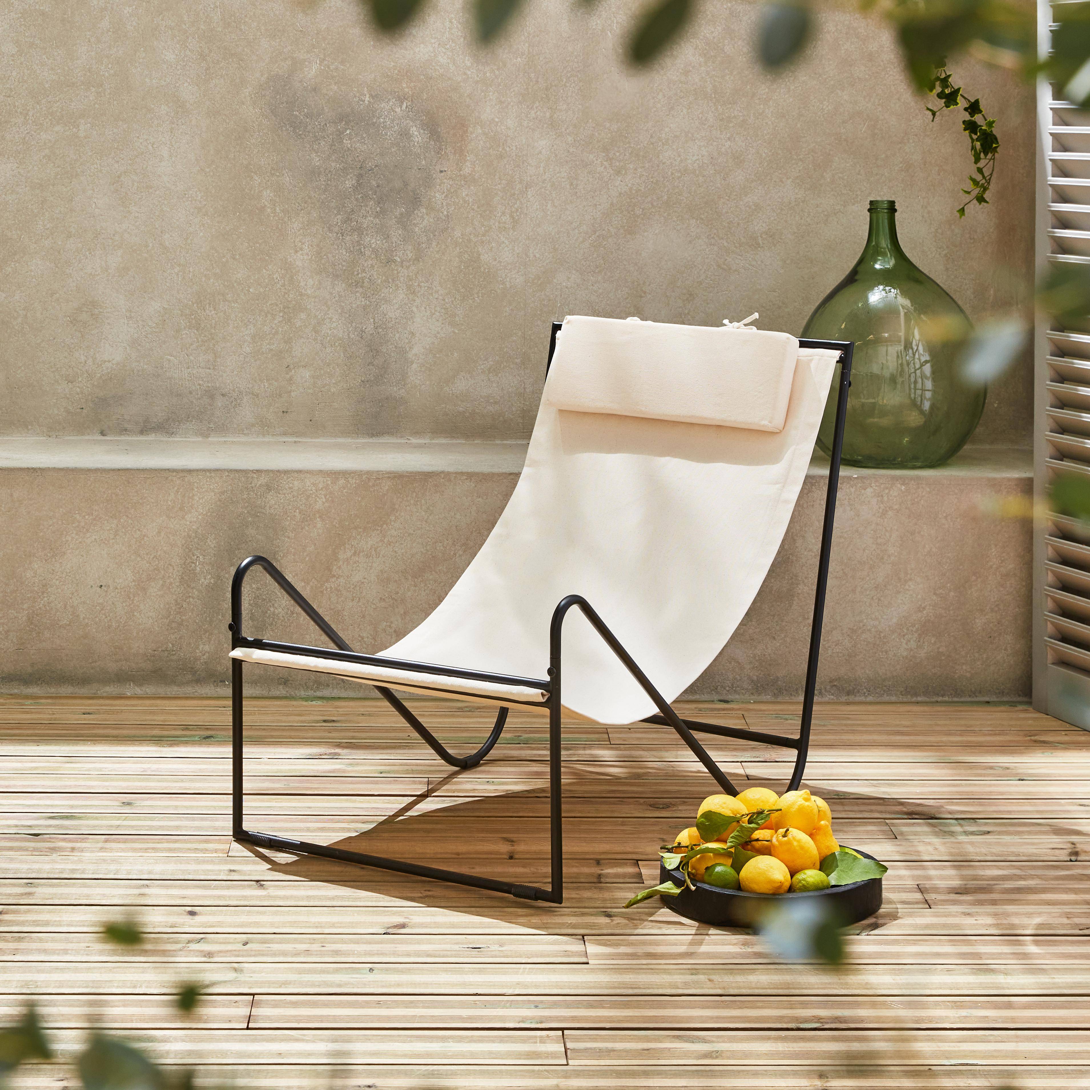 Fauteuil relax, structure en métal, assise en toile, avec repose-tête Photo3
