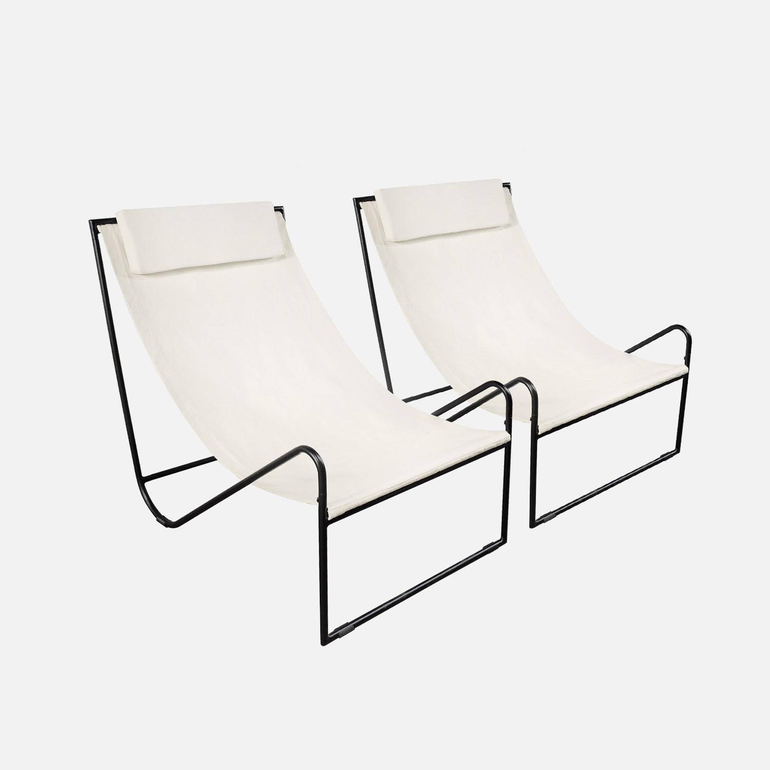 Lot de 2 fauteuil relax Mencora structure en métal, assise en toile avec repose-tête  Photo1