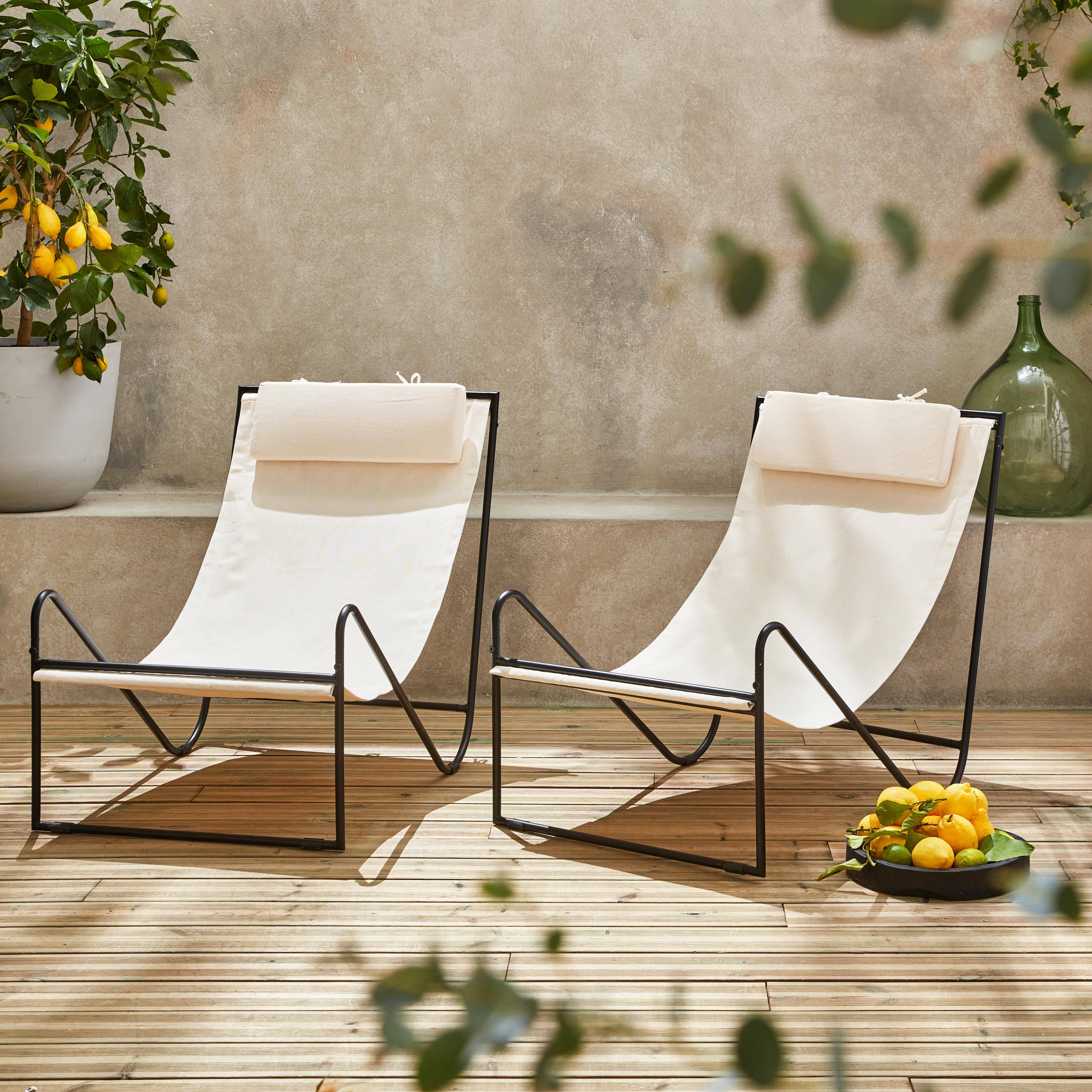 Juego de 2 sillones reclinables con estructura de metal, asiento y reposacabezas de tela  Photo1