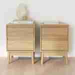 Lot de 2 tables de chevet décor bois, deux tiroirs Photo1