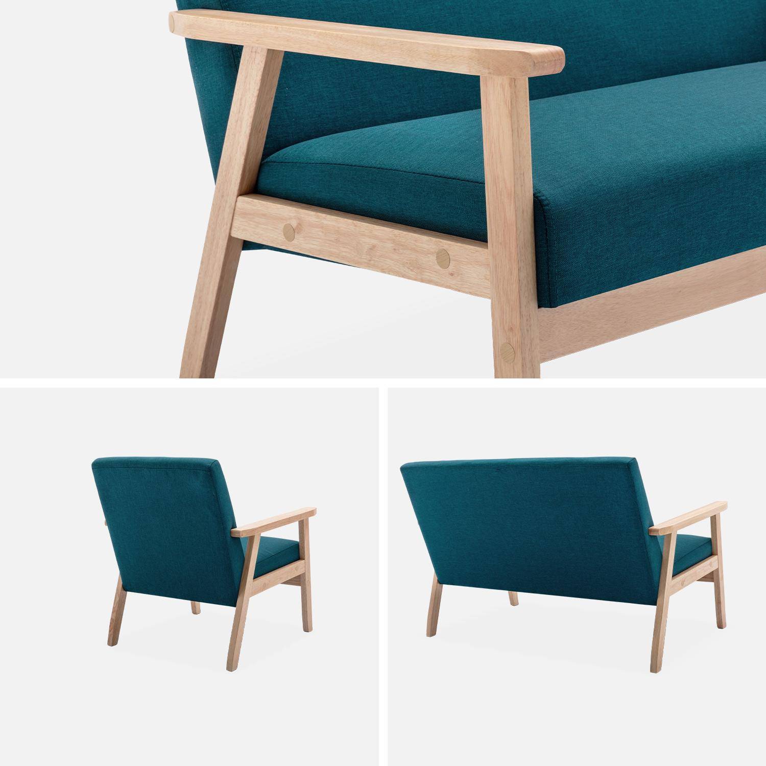 Banquette et fauteuil scandinave en bois et tissu bleu pétrole L 114 x l 69,5 x H 73cm Photo4