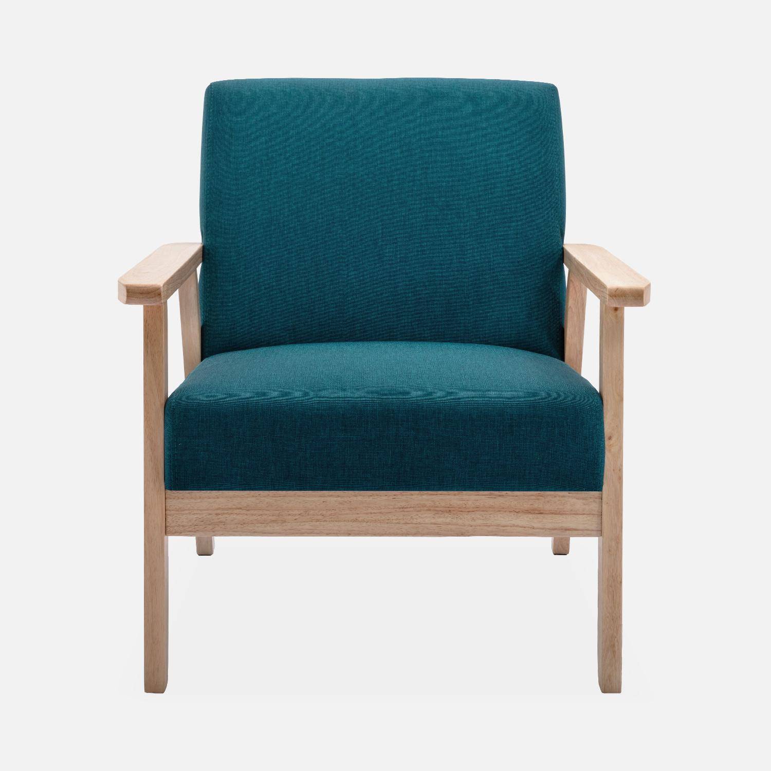 Banquette et fauteuil scandinave en bois et tissu bleu pétrole L 114 x l 69,5 x H 73cm Photo4