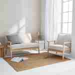 Banquette et fauteuil en bois et tissu crème, Isak, L 114 x l 69,5 x H 73cm Photo2