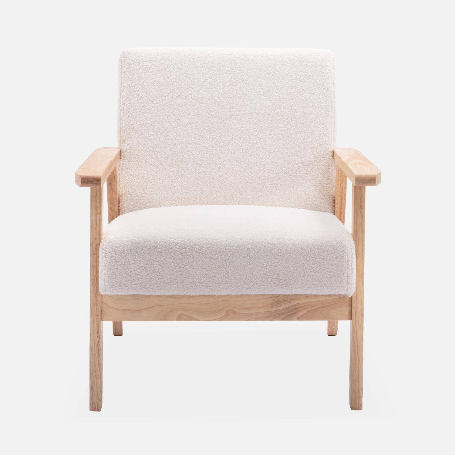 Banquette et fauteuil en bois et tissu bouclette, Isak, L 114 x l 69,5 x H 73cm Photo5