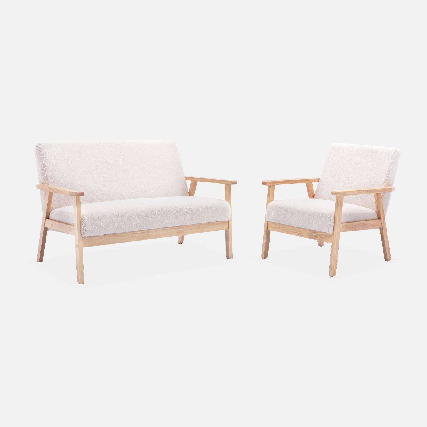 Banquette et fauteuil en bois et tissu bouclette, Isak, L 114 x l 69,5 x H 73cm Photo3