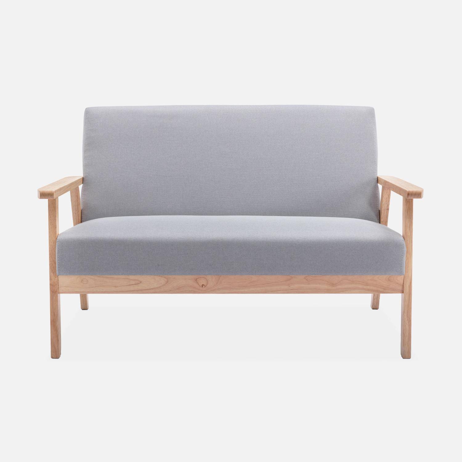 Banquette et fauteuil en bois et tissu gris clair, Isak, L 114 x l 69,5 x H 73cm Photo4