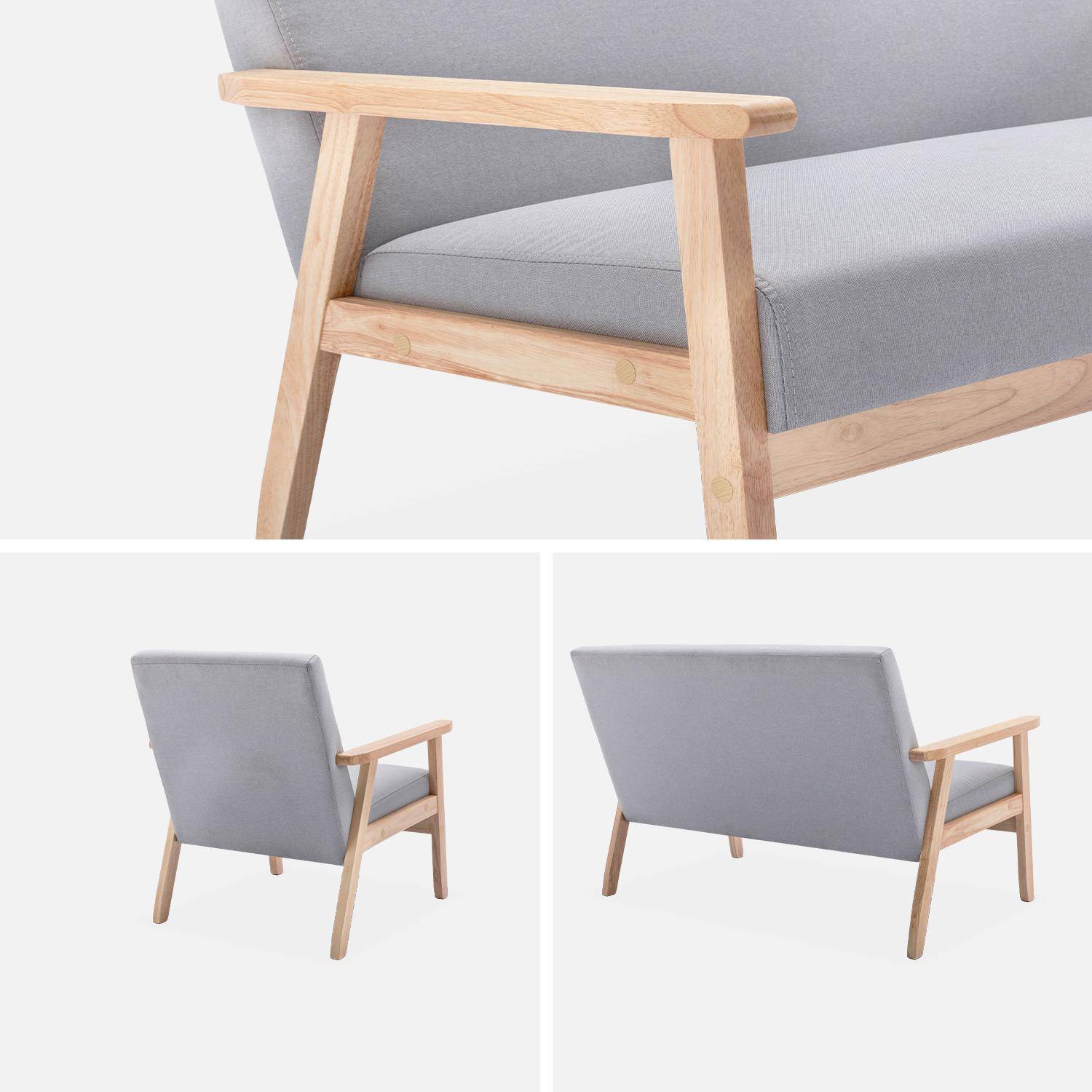 Banquette et fauteuil en bois et tissu gris clair, Isak, L 114 x l 69,5 x H 73cm Photo6