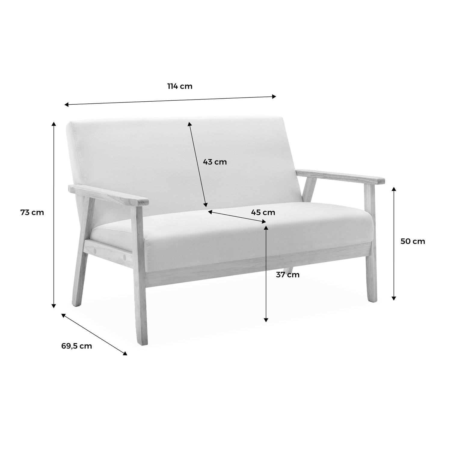 Banquette et fauteuil en bois et tissu gris clair, Isak, L 114 x l 69,5 x H 73cm Photo9