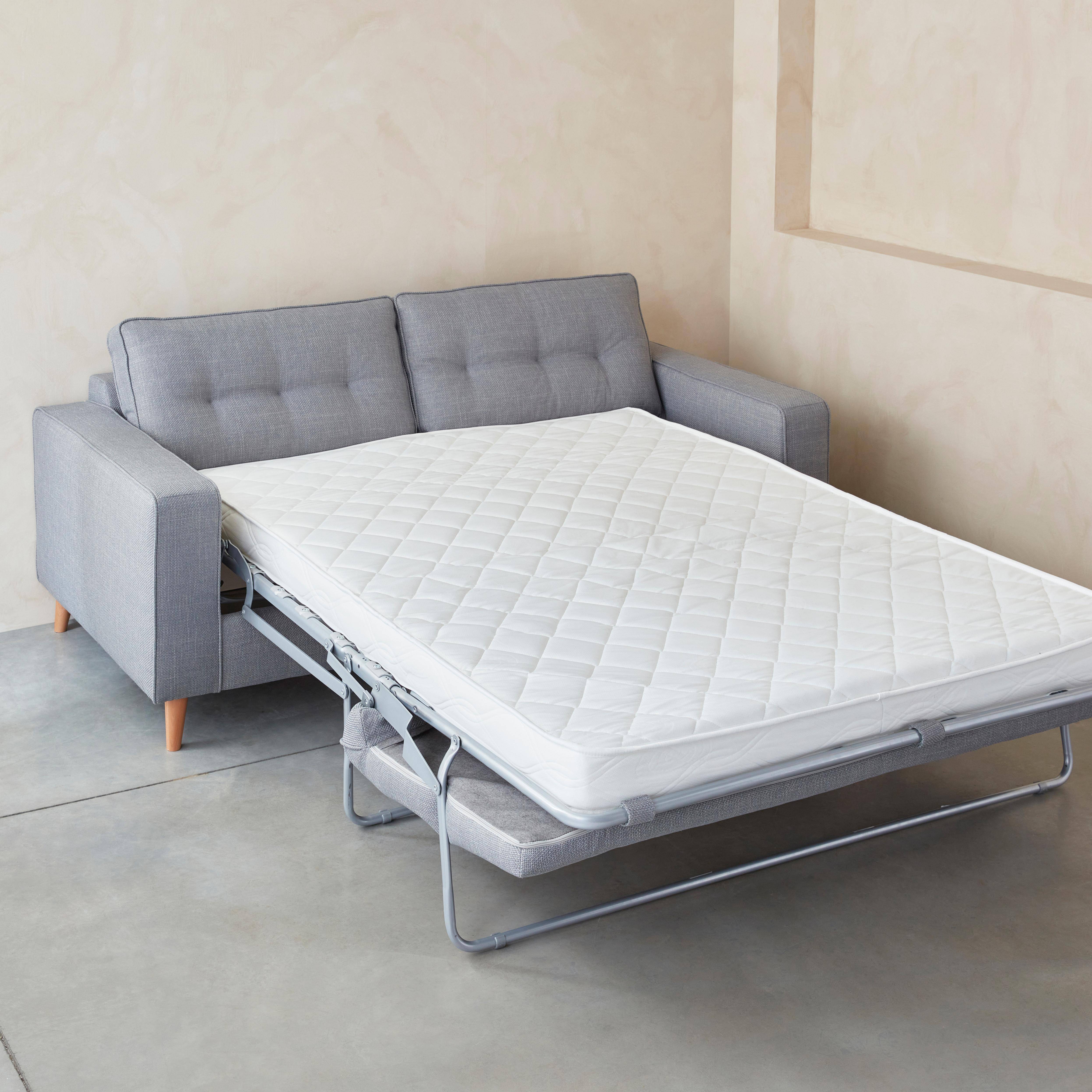 Canapé lit 3 places gris clair avec matelas 12cm d'épaisseur, fabriqué en France  Photo5