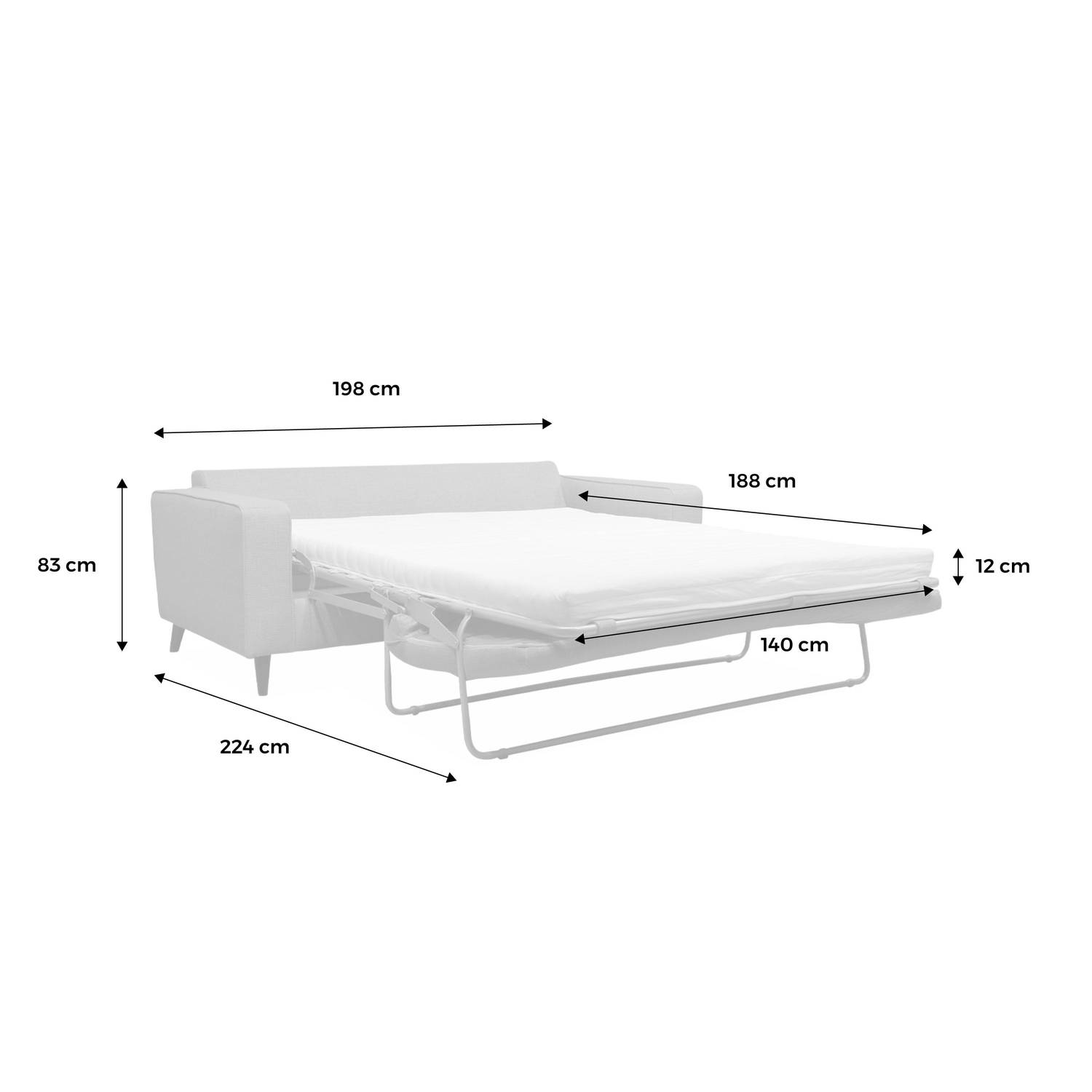 Canapé lit 3 places gris clair avec matelas 12cm d'épaisseur, fabriqué en France  Photo11