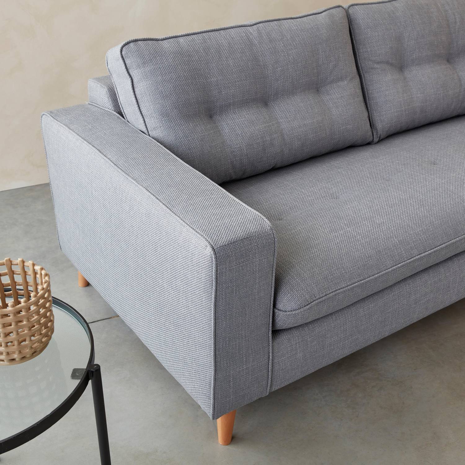 Canapé lit 3 places gris clair avec matelas 12cm d'épaisseur, fabriqué en France  Photo4