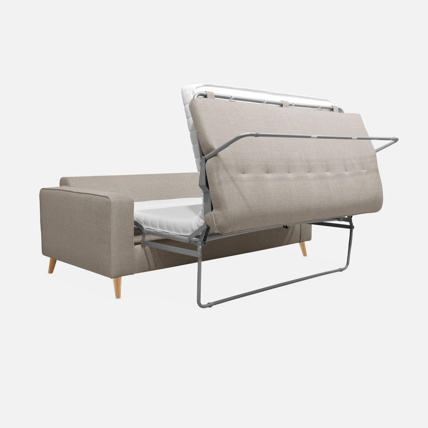 Canapé lit 3 places beige / lin avec matelas 12cm d'épaisseur, fabriqué en France  Photo7