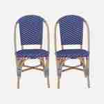 Lot de 2 chaises empilables bistrot en rotin et polyrotin bleu et blanc, L 48 x P 58 x H 90cm Photo4