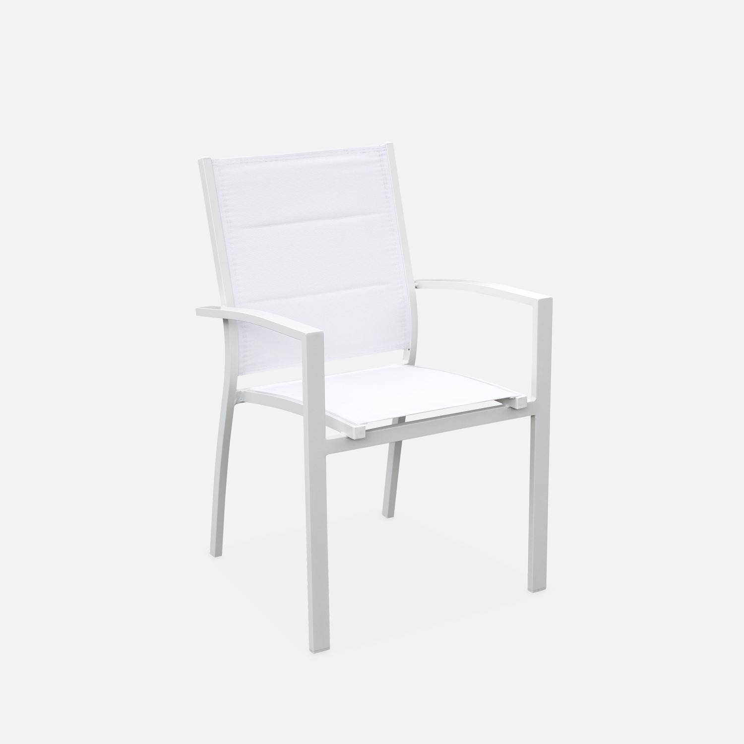 Salon de jardin - Chicago Blanc / Blanc - Table extensible 175/245cm avec rallonge et 8 assises en textilène Photo6