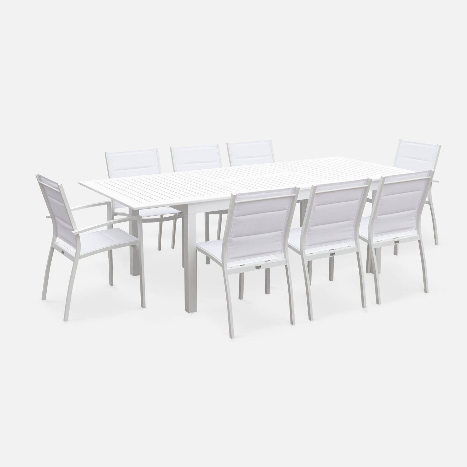 Gartengarnitur - Chicago Weiß / Weiß- Ausziehbarer Tisch175/245 cm mit Verlängerung und 8 Sitzen aus Textilene Photo4