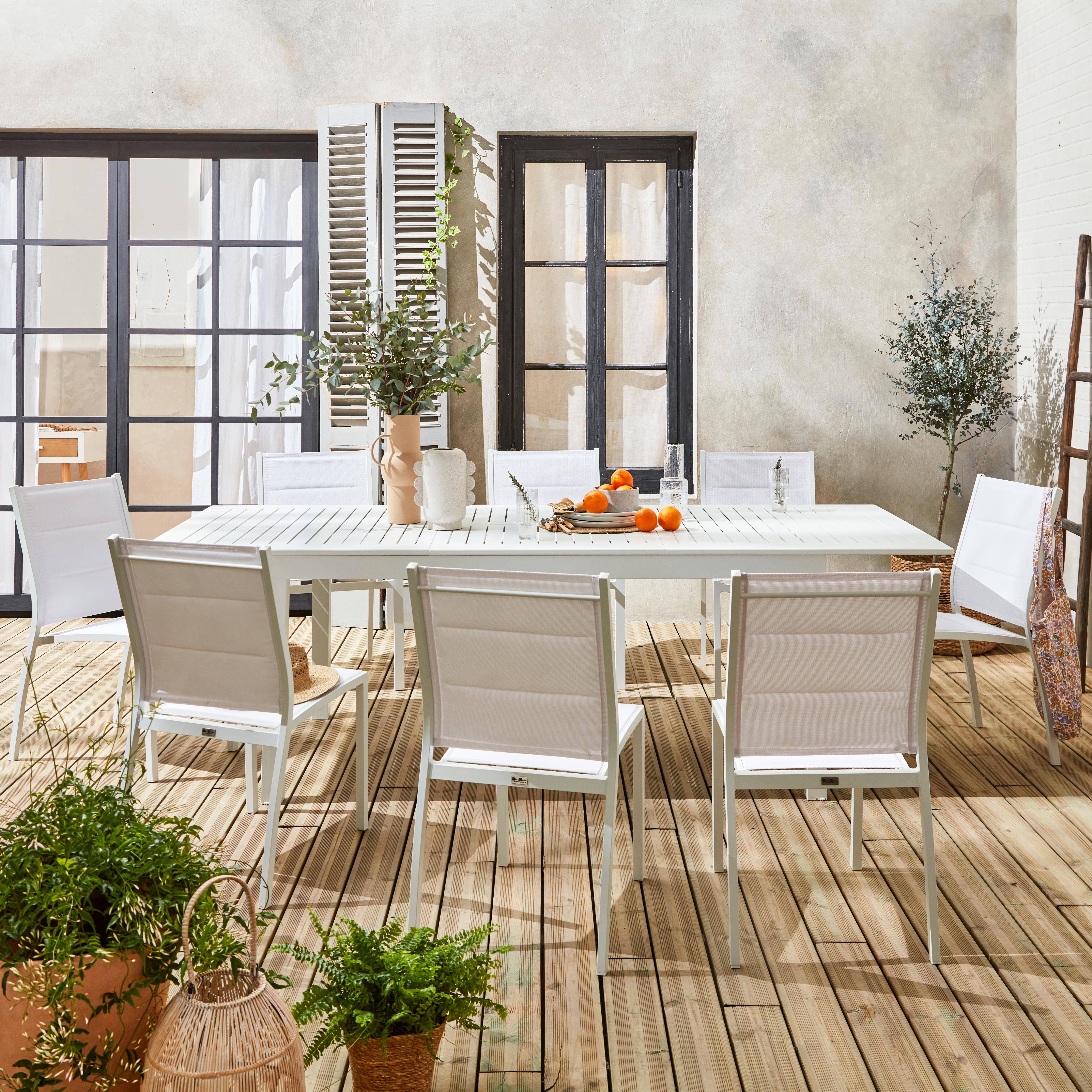 Gartengarnitur - Chicago Weiß / Weiß- Ausziehbarer Tisch175/245 cm mit Verlängerung und 8 Sitzen aus Textilene Photo3