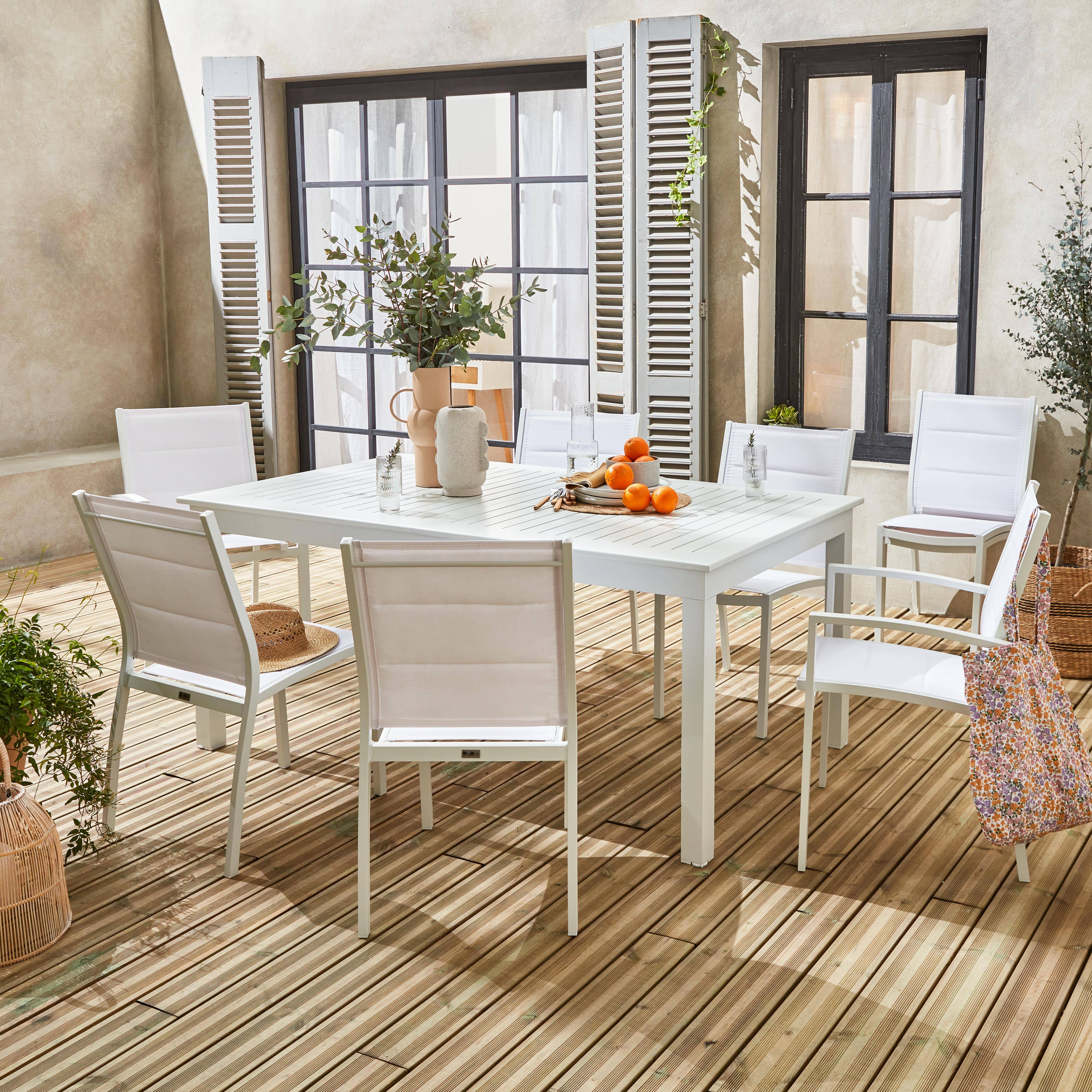 Gartengarnitur - Chicago Weiß / Weiß- Ausziehbarer Tisch175/245 cm mit Verlängerung und 8 Sitzen aus Textilene Photo2
