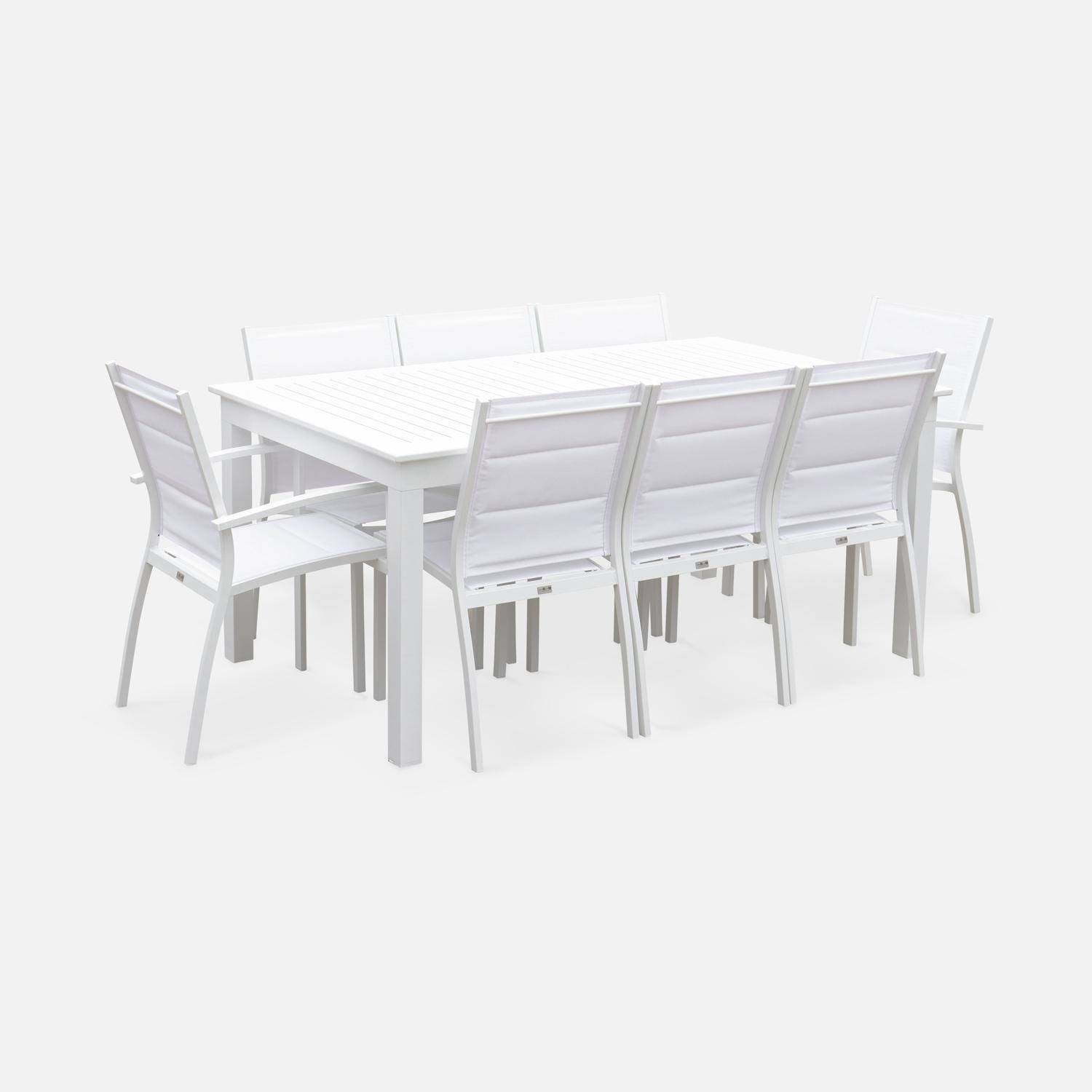 Salon de jardin - Chicago Blanc / Blanc - Table extensible 175/245cm avec rallonge et 8 assises en textilène Photo2