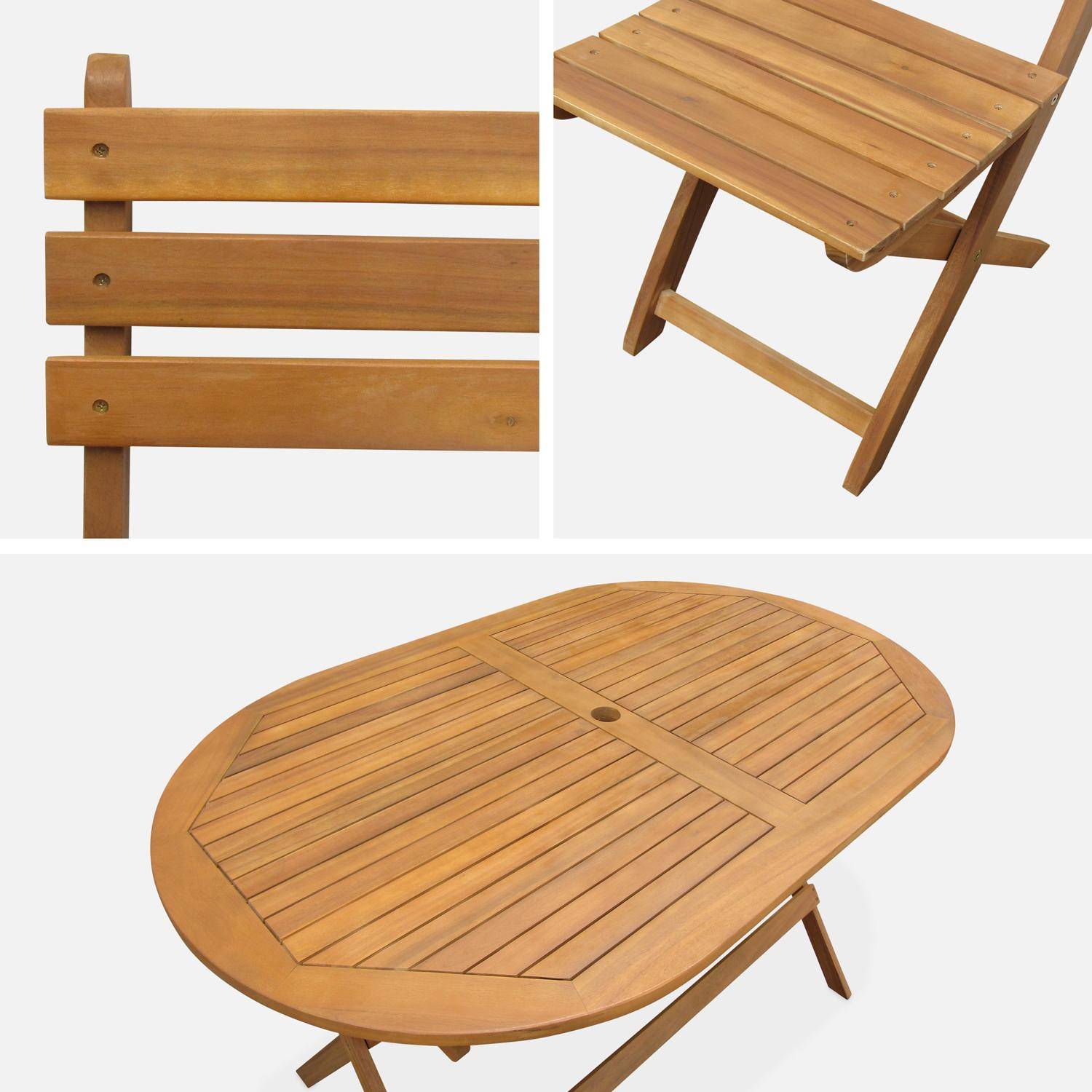 Table de jardin pliable en bois d'acacia, forme ovale avec  6 chaises Photo6