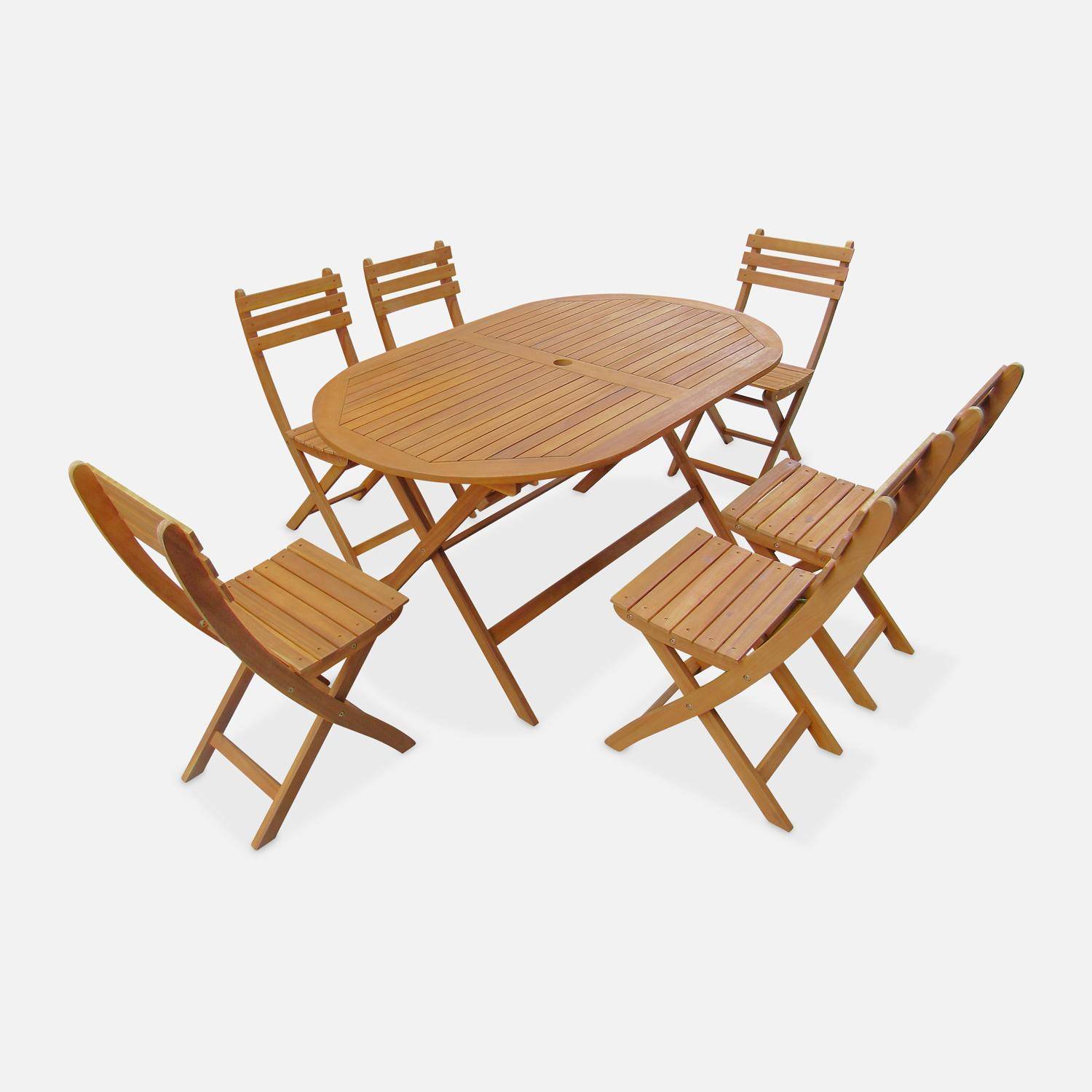 Table de jardin pliable en bois d'acacia, forme ovale avec  6 chaises Photo3
