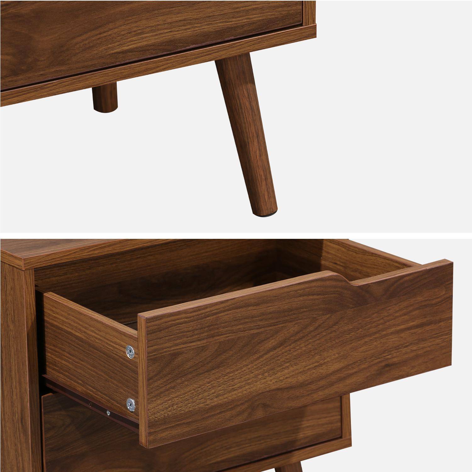 Mesa de cabeceira em madeira tingida de nogueira, 2 gavetas, pés em pinho maciço Photo5