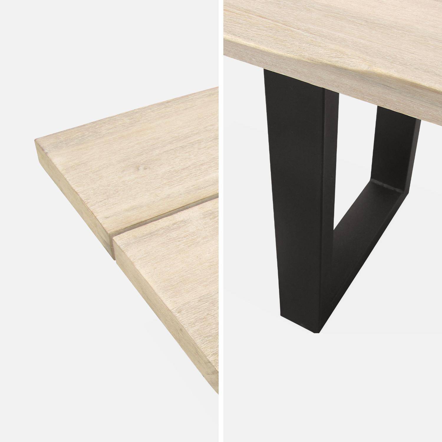 Table intérieur / extérieur en bois 180cm, 6 places, bois d'acacia et structure en acier noir Photo3