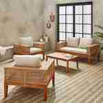 Salon de jardin Olinda, cannage et bois, 4 places, beige, bois d'acacia FSC aspect teck Photo2