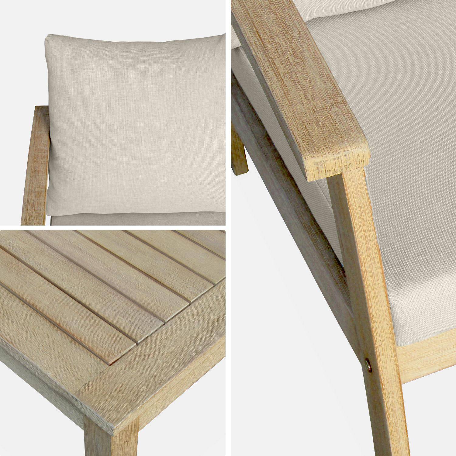 Salon de jardin en bois 4 places - Ushuaïa - Coussins beiges, canapé, fauteuils et table basse en acacia, design Photo5