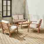 Salon de jardin en bois 4 places - Ushuaïa - Coussins beiges, canapé, fauteuils et table basse en acacia, design Photo2