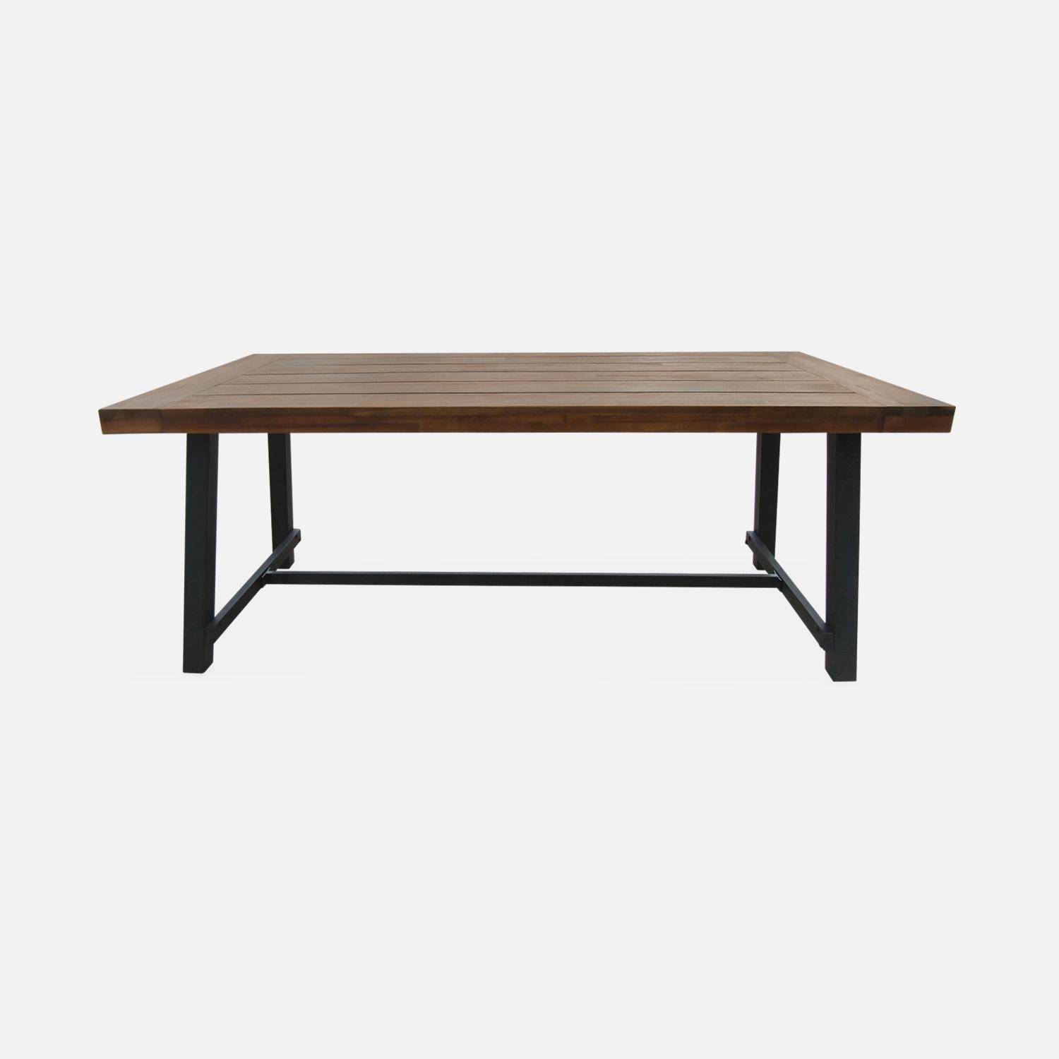 Table intérieur/extérieur en bois foncé, effet noyer et acier galvanisé noir, Fortaleza 190cm, 6-8 places Photo4