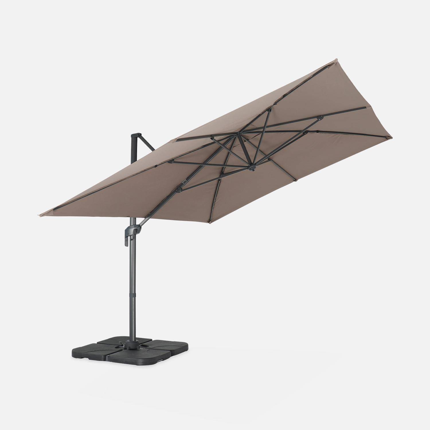 Parasol déporté rectangulaire 3x4m – Antibes – taupe – parasol déporté, inclinable, rabattable et rotatif à 360° Photo2