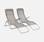 Lot de 2 bains de soleil pliants - Levito Gris taupe- Transats textilène 2 positions, chaises longues