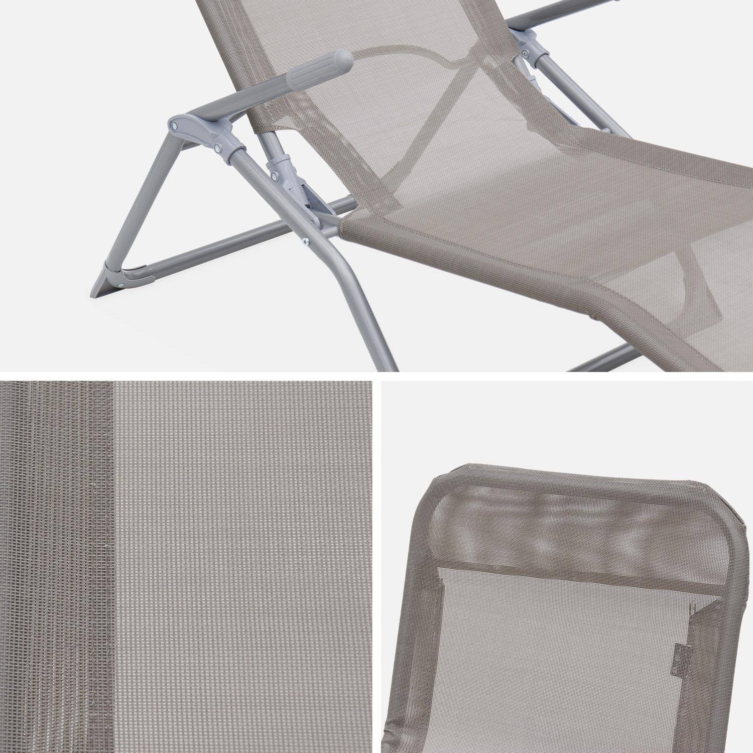 Lot de 2 bains de soleil pliants - Levito Gris taupe- Transats textilène 2 positions, chaises longues Photo4