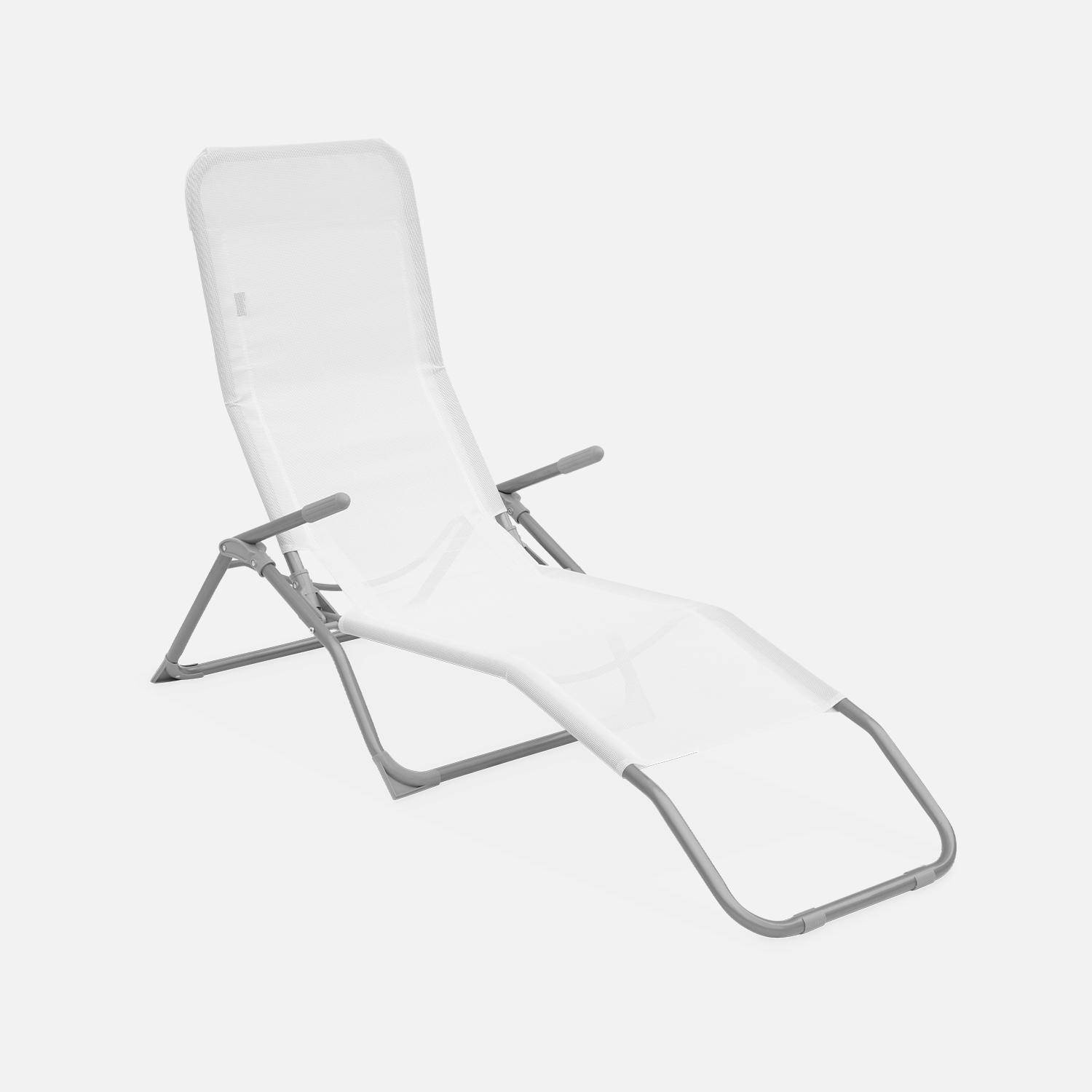 Set mit 2 klappbaren Sonnenliegen - Levito Weiß - Textilene-Liegestühle mit 2 Positionen, Liegestühle Photo2