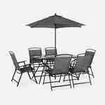 Table de jardin avec 6 fauteuils pliants gris et un parasol 2m, anthracite, structure acier avec revêtement anti rouille Photo3