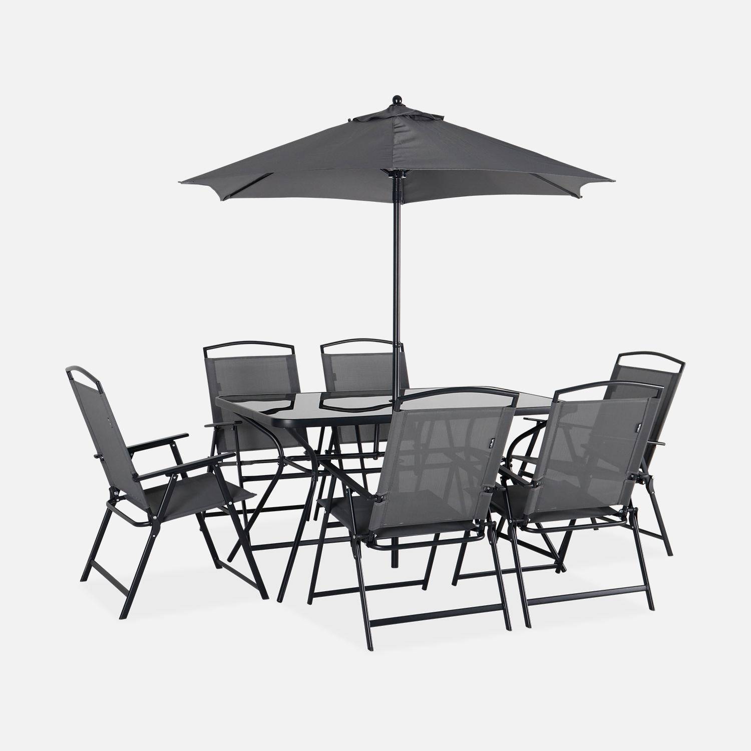 Table de jardin avec 6 fauteuils et 1 parasol, anthracite Photo3