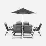 Table de jardin avec 6 fauteuils pliants gris et un parasol 2m, anthracite, structure acier avec revêtement anti rouille Photo4