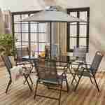 Table de jardin avec 6 fauteuils pliants gris et un parasol 2m, anthracite, structure acier avec revêtement anti rouille Photo2