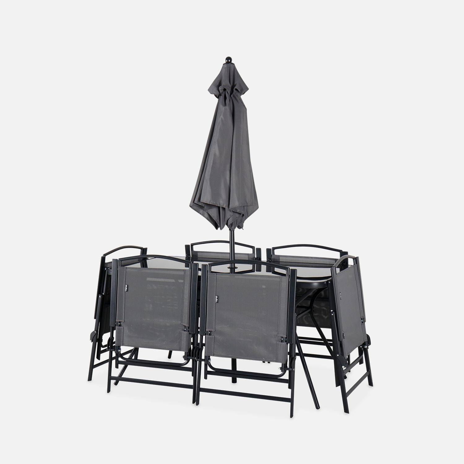 Tavolo da giardino in acciaio, 6 poltrone e 1 ombrellone, antracite Photo7