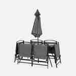 Table de jardin avec 6 fauteuils pliants gris et un parasol 2m, anthracite, structure acier avec revêtement anti rouille Photo7