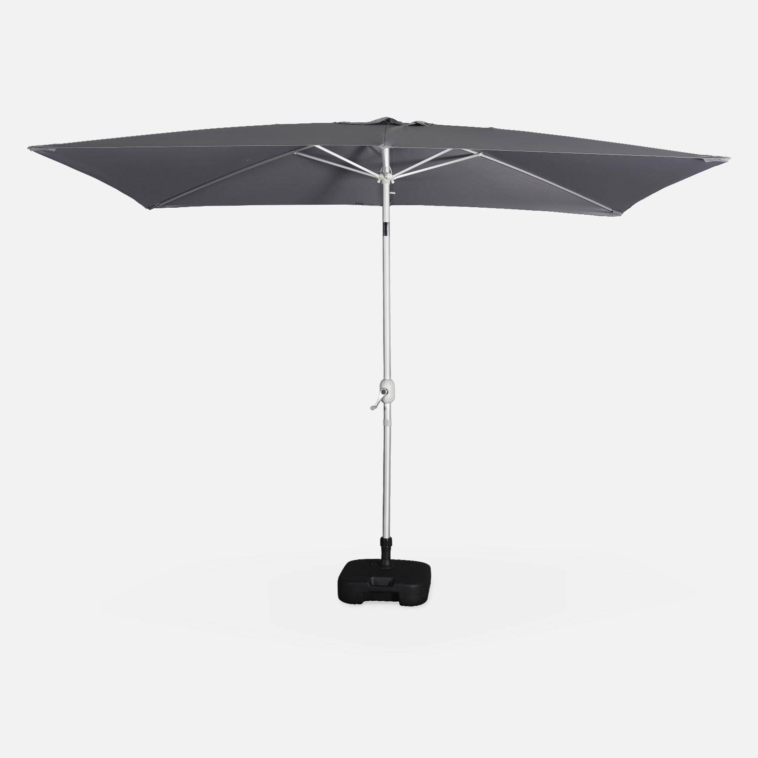 Parasol Wissant, 2x3m, couleur gris, mât central, aluminium anodisé orientable, manivelle d'ouverture  Photo2